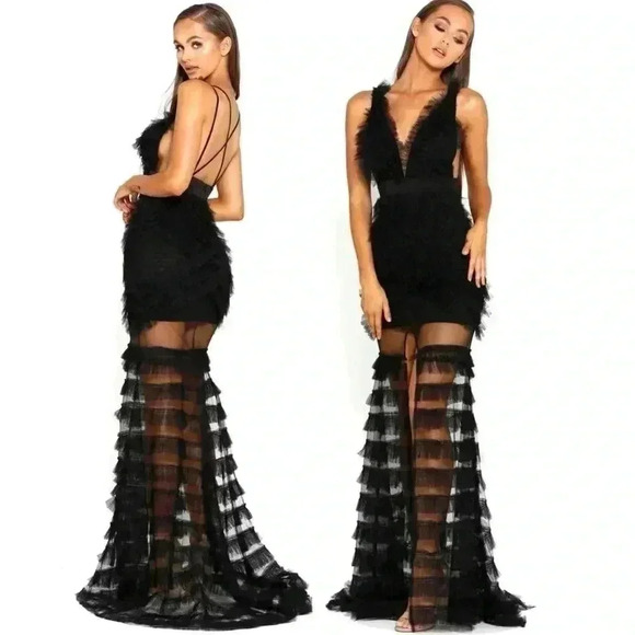 Portia and Scarlett PS1973 Black Ruffled Translucent Gown Size 4 - Picture 13 of 13